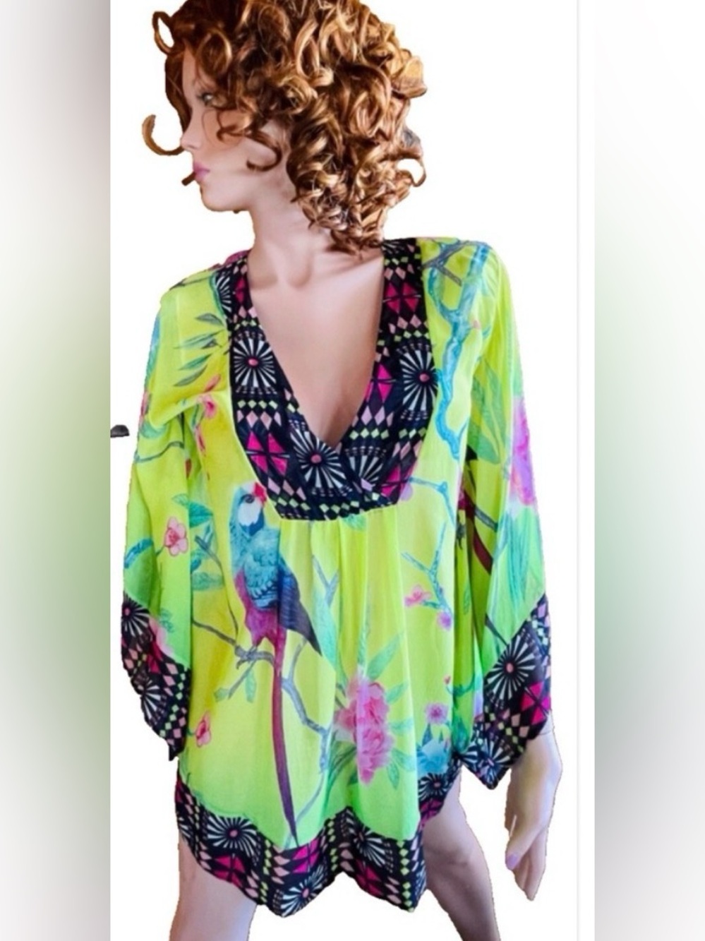 MATTHEW WILLIAMSON For H&M Rare TROPICAL Cover-Up CAFTAN Tunic Top Size 4